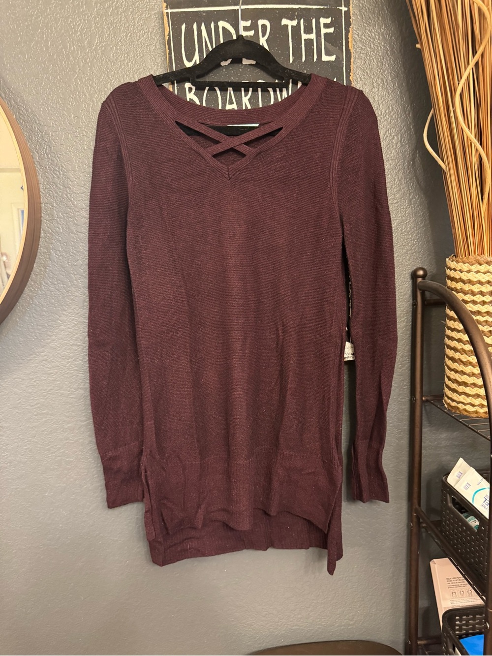 Maurices Women's Long Sleeve Crisscross V-Neck Sweater - Burgundy Medium